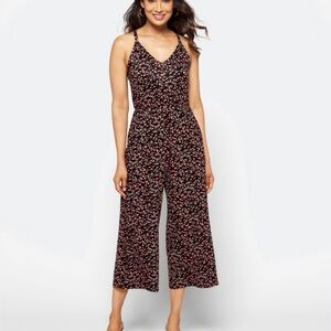 Floral Black Cropped Jumpsuit